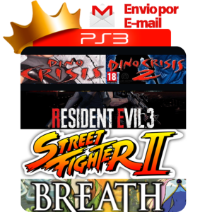 Capa de Dino Crisis 1 e 2, Resident Evil 3, Street Fighter II e Breath of Fire IV para PS3 — O Rei dos Games