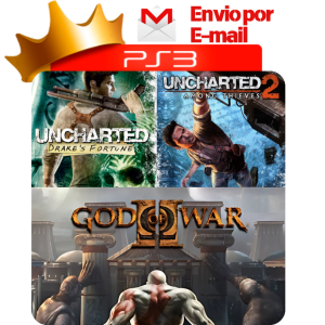 Capa de Uncharted 1, Uncharted 2 e God of War II para PS3 — O Rei dos Games