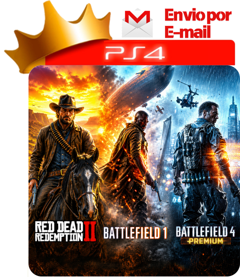 Red Dead Redemption 2 + Battlefield 1 + Battlefield 4 Premium para PS4 - O Rei dos Games